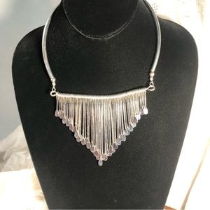 Silver Tone Fringe-Style Bib Statement Necklace